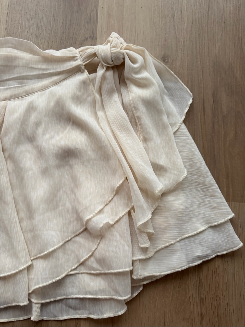 Aerie Ivory Layered Ruffle Wrap Skirt XS Tie Waist - Picture 3 of 7